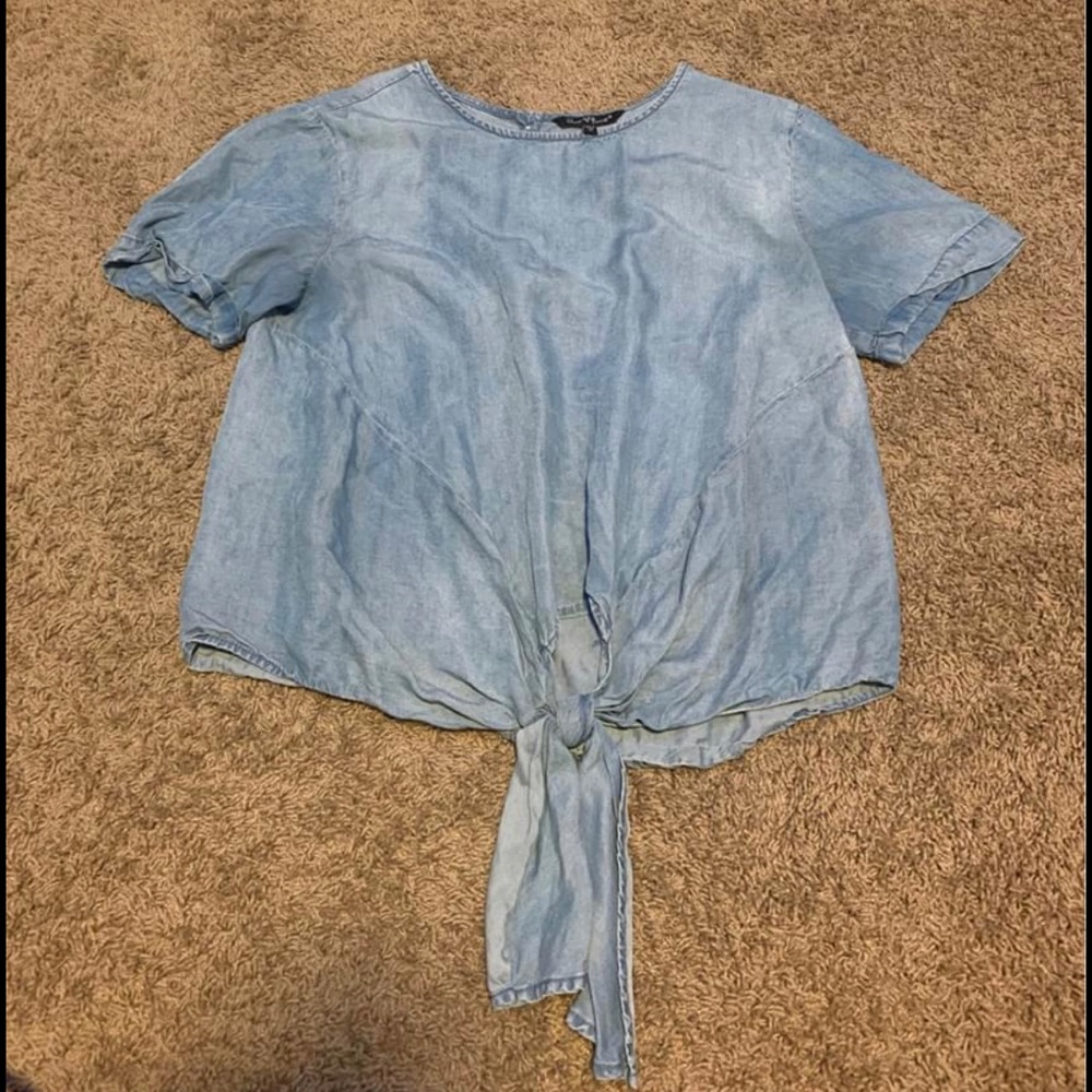 Denim tie in front shirt